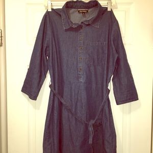 Denim shirt dress with tie belt